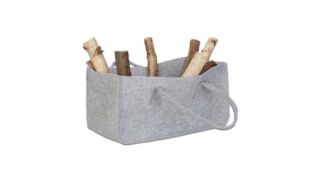 Relaxdays 2x Kaminholztasche aus Filz, grau Bild 2