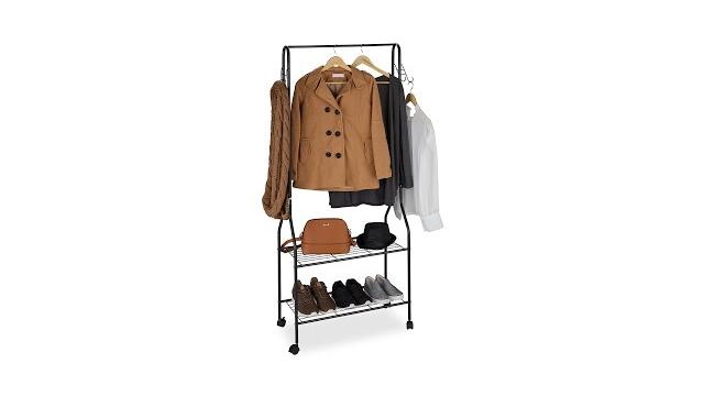 Relaxdays Rollgarderobe mit Ablage & Haken Bild 2