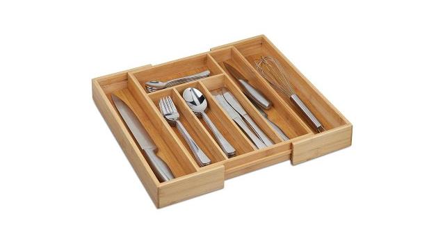Relaxdays Besteckkasten hoch Bambus ausziehbar Bild 2