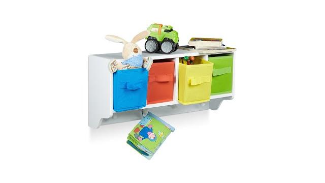 Relaxdays Kinder Wandregal mit Kleiderhaken ALBUS Bild 2