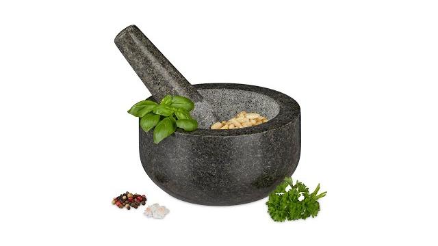 Relaxdays Granit Mörser mit Stößel 16 cm Bild 2