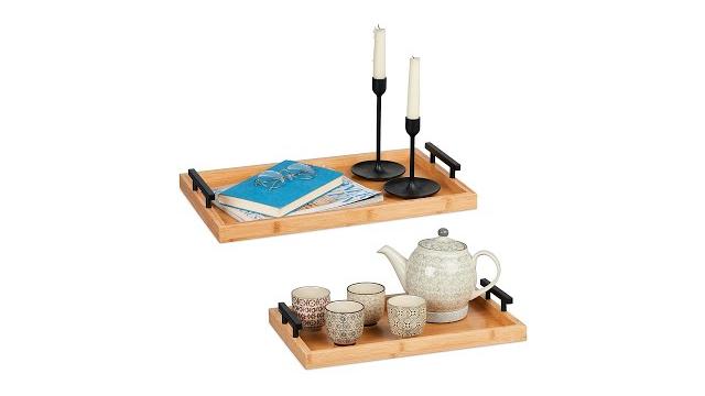 Relaxdays Tablett 2er Set aus Bambus Bild 2