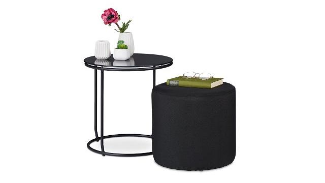 Relaxdays Beistelltisch mit Hocker schwarz Bild 2