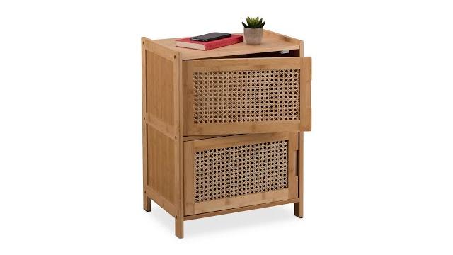Relaxdays Beistellschrank mit 2 Rattan-Türen Bild 2