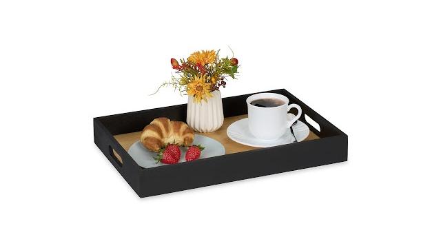 Relaxdays Rechteckiges Tablett aus Bambus Bild 2