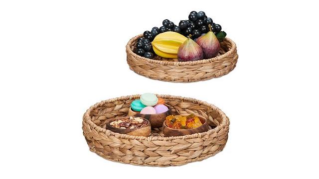 Relaxdays 2-tlg. Tablett Set aus Wasserhyazinthe Bild 2