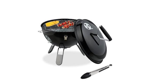 Relaxdays Kugelgrill tragbar Ø 37cm mit Grillzange Bild 2