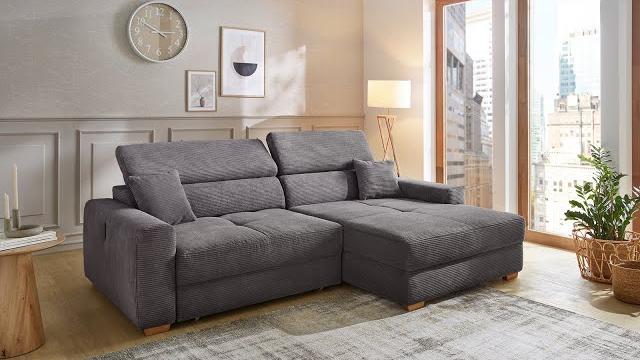 Ecksofa Auszug elektrisch USB-C Kopflehne verstellbar Couch Cord Dunkelgrau Bild 11