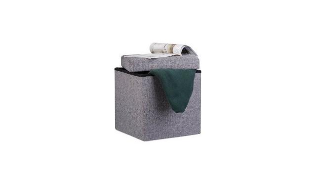 Relaxdays Faltbarer Sitzhocker mit Stauraum Leinen Bild 2