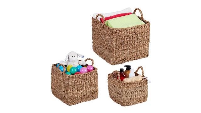 Relaxdays 3-tlg. Aufbewahrungskorb Set aus Seegras Bild 2