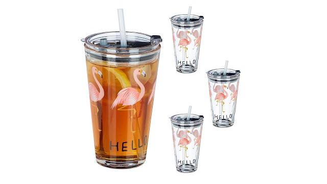Relaxdays 4er Set Glasbecher Flamingo Bild 2