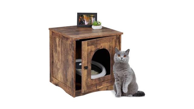 Relaxdays Katzenschrank für Katzenklo mit Tür Bild 2
