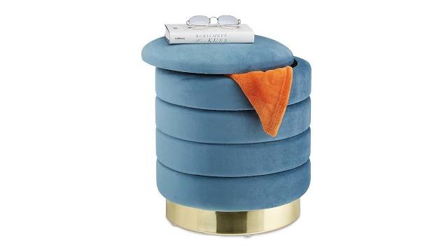 Relaxdays Samthocker mit Stauraum Petrol Bild 2