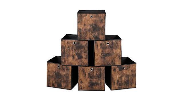 Relaxdays Stoff Aufbewahrungsbox Holzoptik 6er Set Bild 2