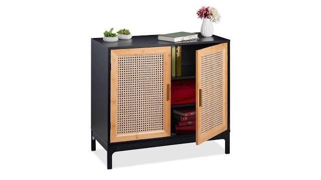 Relaxdays Sideboard mit 2 Rattan-Türen Bild 2