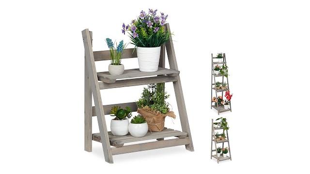 Relaxdays Blumentreppe Holz grau Bild 2