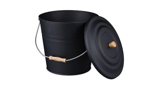 Relaxdays Schwarzer Ascheeimer mit Deckel 12l Bild 2