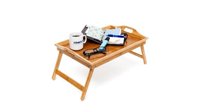 Relaxdays 2x Betttablett Bambus lackiert klappbar Bild 2