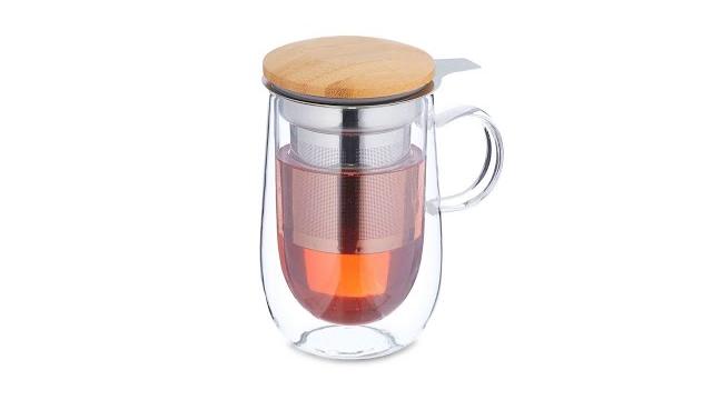 Relaxdays Teeglas mit Sieb und Bambusdeckel Bild 2