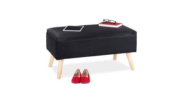 Relaxdays Samt Sitzbank mit Stauraum Bild 2