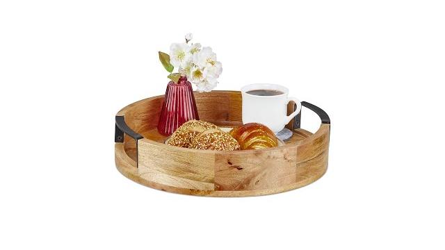 Relaxdays Rundes Tablett aus Mangoholz Bild 2