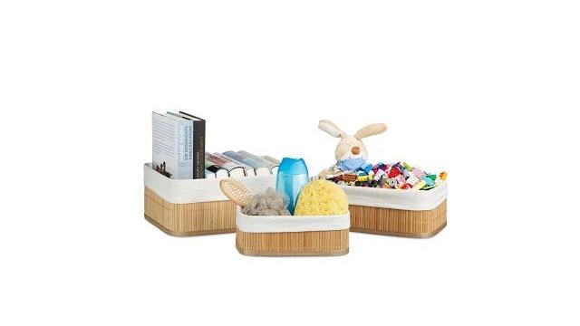 Relaxdays Regalkorb Set Bambus dreiteilig Bild 2