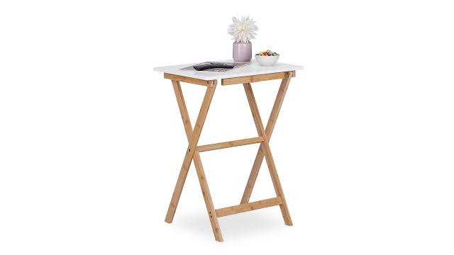 Relaxdays Weißer Klapptisch aus Bambus Bild 2