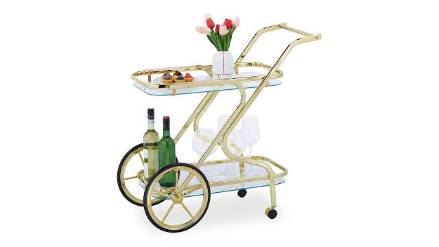 Relaxdays Servierwagen aus Messing & Glas Bild 2