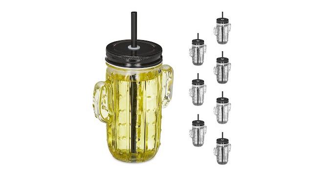 Relaxdays 8er Set Trinkgläser Kaktus mit Strohhalm Bild 2