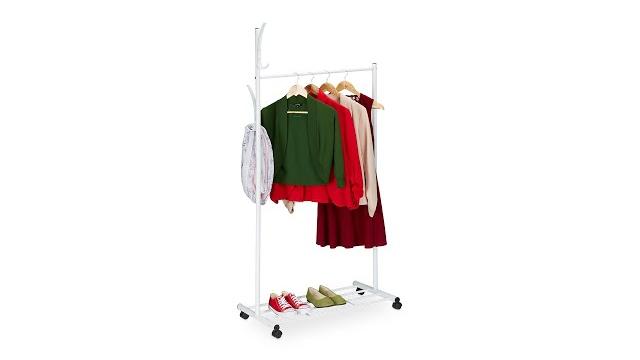 Relaxdays Weiße Garderobe mit Rollen Bild 2