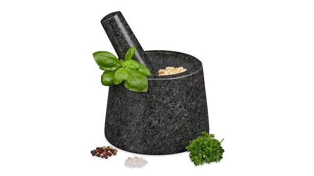 Relaxdays Granitmörser mit Stößel für Pesto Bild 2