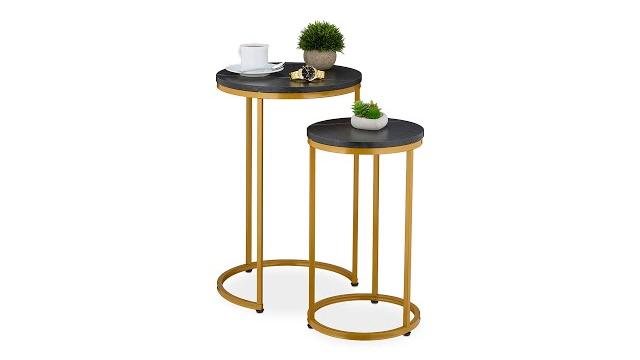 Relaxdays Satztisch 2er Set Marmoroptik & Metall Bild 2