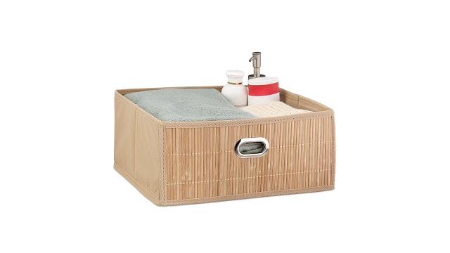 Relaxdays 2 x Aufbewahrungskorb Bambus flach braun Bild 2