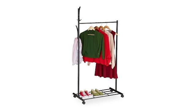 Relaxdays Schwarze Garderobe mit Rollen Bild 2