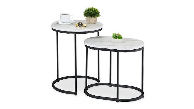Relaxdays Satztisch 2er Set Marmoroptik & Metall Bild 2