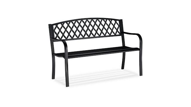 Relaxdays Metall Gartenbank mit Flechtmuster Bild 2