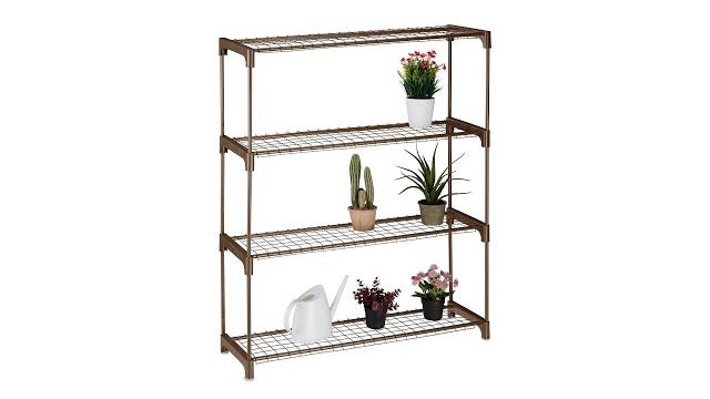Relaxdays Braunes Blumenregal Metall 4 Ebenen Bild 2