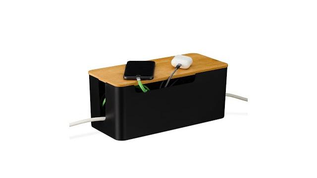 Relaxdays Schwarze Kabelbox mit Bambusdeckel Bild 2