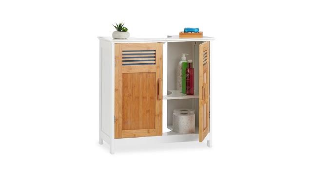 Relaxdays Waschbeckenunterschrank mit Bambustüren Bild 2
