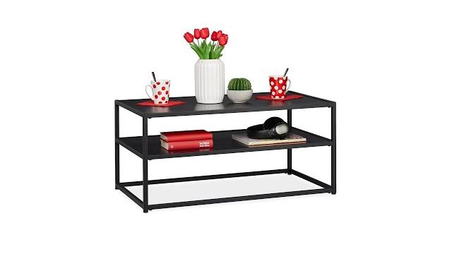 Relaxdays Couchtisch schwarz mit Ablage Bild 2