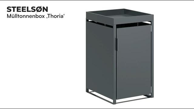 STEELSØN 'Thoria' Mülltonnenbox 1er je 240 Liter, anthrazit, Mülltonnenverkleidung aus Stahl, wetterfest, 125x80x69 cm, Müllbox mit Pflanzendach für 1 Tonne Bild 12